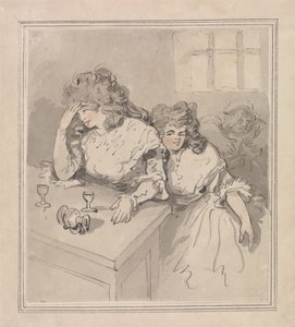 Two Girls Drinking by Thomas Rowlandson